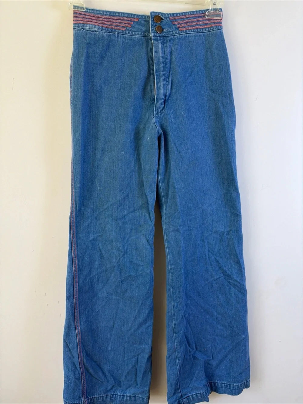 Vtg Viceroy Bell Bottom Jeans Womens Wide Leg Flare Orange Contrast Stitch Denim